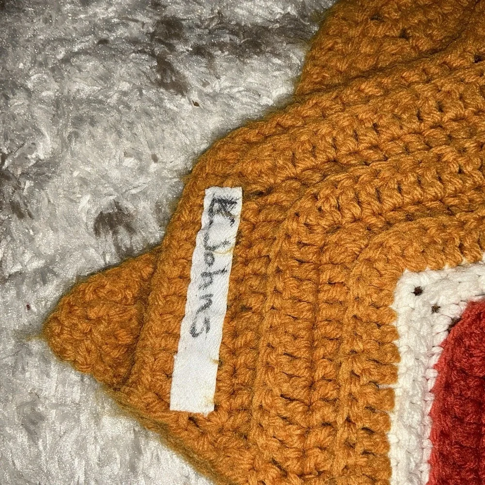 Vintage 70s Crochet Chevron Zig Zag Afghan Throw Orange Green Tan Aprx 50x32 Mcm